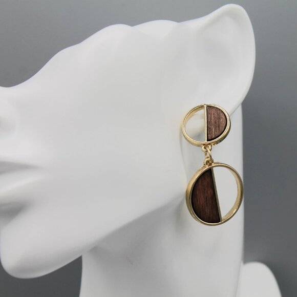 Jewelry earrings gold tone drop dangle elegant wooden modern fashion new - Picture 6 of 8